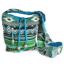 Hippie Schultertasche Festival Ethno Boho grün gewebt Navajo Indianer Azteken