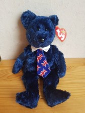 💖blauer Teddybär Bär TY Beanie Baby mit englischer Krawatte Stofftier NEU💖#g92