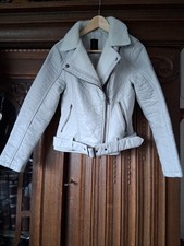 BIKER JACKE silbergrau NEU Gr 38 Laura Scott Teddyfell Kunstleder hellgrau 