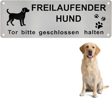 Achtung Schild Vorsicht Freilaufender Hund, Tor Bitte Geschlossen Halten 25x9cm,