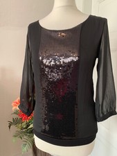 Zero Glam Glitzer Chiffon Pailletten Bluse festliche Bluse in Schwarz Gr. 34