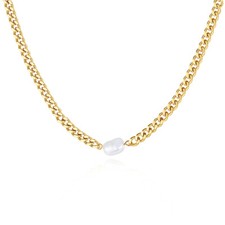 BENIAMINO Edelstahl Choker Kette Süßwasser Perle Vacuum Plating Panzerkette OVP