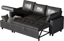 Schlafsofa 3-in-1 Umschaltbare Chaiselongue Sofa mit Bettkasten & Tassenhalter