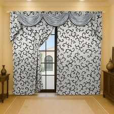 Verdunkelungsvorhang Grau• Barock Stil Set inkl. Querbehang Ca.290x250 cm