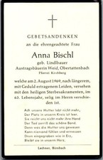 Sterbebild Anna Bischl 1969 Weid Obertattenbach Wittibreut Pfarrkirchen Niederb.