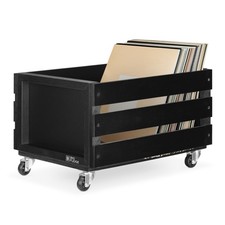 PAPIERRAHMEN-SCHALLPLATTENKISTE MIT KREIDETAFEL SCHWARZ, MIT RAD