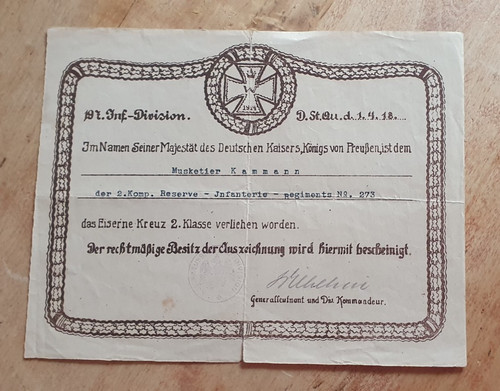 Urkunde weltkrieg eisernes - , 1.