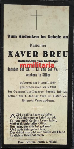Sterbebild wwii kanonier - sterbebild,