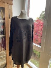 HIGH Designer Strick Ballon Wolle Kleid Tunika Gr.L -XL Oliv-schwarz Lagenlook