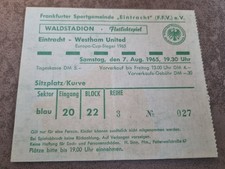 Ticket Friendly  Eintracht Frankfurt  - West Ham United 1965