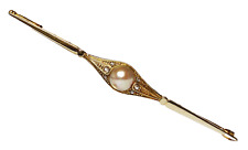 Stabbrosche Krawattennadel 14 Karat 585 Gold um 1900 Perle 6 Diamanten 3,77 g