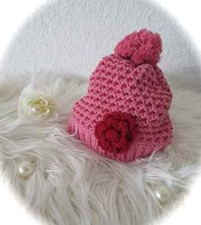 PUSBLU?SALE %  Bommelmütze Mütze 3D Häkelblume rosa rot 92 98 KU 50/51 cm NEU