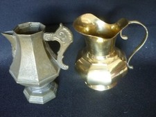 Kanne 2 Messing / Bronze Krüge massiv achteckig 14,1 + 16,2 cm hoch Gold + matt