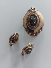 Biedermeier Schaumgold Brosche / Anhänger und Ohrstecker