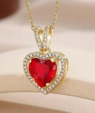 Elegantes goldene Herzförmig Anhängerkettchen Zirkonia Edelstahl Geschenk 