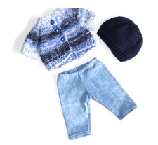 Puppenkleidung für die Babypuppe 32-34 cm, Strickjacke, Hose, Mütze