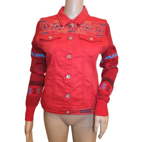 Jeansjacke rot mit - , verzierung