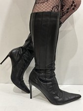 Vintage Moda In Pelle Y2K Sexy Black Leather Knee High Boots UK8 EU41 sehr guter Zustand - selten!
