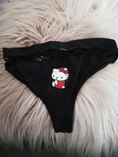 Schwarzer Hello Kitty Slip String Tanga Neu S Girl Look Teenie Mädchen 
