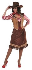 Cow Girl Kostüm Kleid Wilder Westen Saloon Damen Cowgirl Indianer Tasche Weste