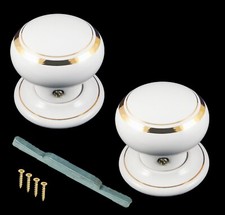 White porcelain Zapfenloch Türknauf Set Dick & Dünn Goldline Design (Paar) 60mm