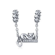 Charm Dangle 925 Silber Katze Schaukel Steinchen - Anhänger für Pandora Armband