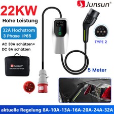 22kW Typ 2 EV Ladekabel 32A 3 Phase 5m Elektroauto PHEV CEE Ladegerät Wallbox EU