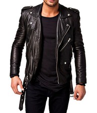 Herren Lederjacke Schwarz Neu
