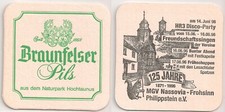Braunfelser Pils - alter Bierdeckel "125 Jahre MGV Nassovia - Frohsinn" aus 1996