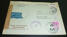 Luftpostbrief Handwerksmesse München 1949 Plattina Werkzeuge ZENSUR Wien