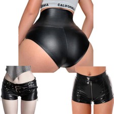 DE Damen Glänzend Kunstleder High Waist Shorts Hotpants Tanzhose Party Clubwear