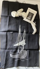 Wandbehang zum Fertigstellen – Schiff – 60x90 cm, 100% MEZ Kelim-Wolle, Rarität