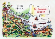 06-Ansichtskarte Landkarte Ostseeküste Stralsund Greifswald Lubmin Grimmen Wieck