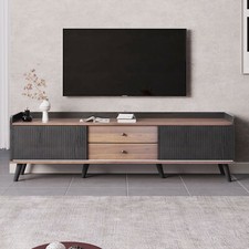 Antik TV-Schrank Lowboard Fernsehschrank TV-Ständer mit 2 Schublade Holz+Schwarz