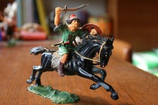 Elastolin Figur Hunne mit Speer zu Pferd  - handbemalt – 7 cm - Reiter - Vintage