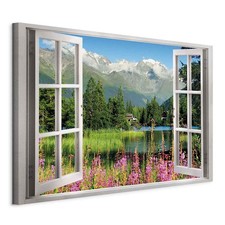 Wandbild Landschaft Groß Wohnzimmer Leinwand Bilder Vlies Fenster Berge Blumen