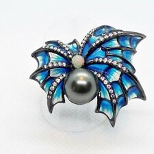Feuer-Opal Perlmutt Emaille CZ Ring SPINNE 925 Silber Black Rhodium 18,8 mm 59