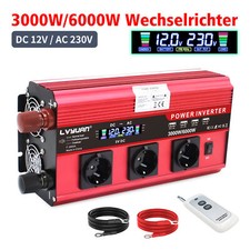 3000W 6000W Spannungswandler 12V auf 230V Wechselrichter 4USB 3AC Fernsteuerung