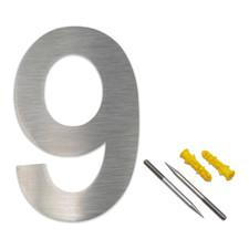 Hausnummer 9 Edelstahl H30cm Arial-2D V2A  0 1 2 3 4 5 6 7 8 9 a b c d e