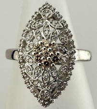 JANE SEYMOUR 925 SILVER WHITE & CHAMPAGNE DIAMONDS NAVETTE SZ 9 RING K313C