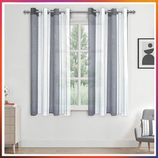 Moderne Streifen Voile Gardinen 2er Set in Grau für Kinderzimmer und Wohnzimmer
