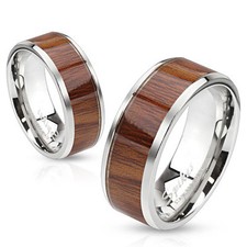 Edelstahl Ring Rosen Holz Wood