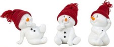 3 Stück Schneemann Figuren rot sitzend 11,5cm Weihnachten Dekofigur Winterdeko