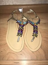 Sehr Schöne Damen Flip Flop Sandalen Sommer Strass Steinen Bund Gold Größe 39 