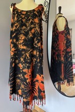 Kleid Hängerchen aus Thailand Spaghettiträger schwarz orange Batik Strand Hippie
