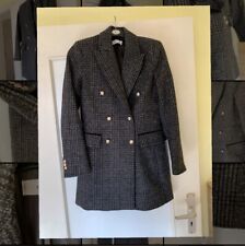 Neu Mango S 36Wollmantel Grau Schwarz Kariert Damen Herbst
