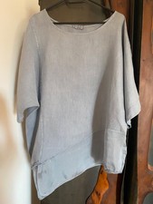 Sehr schöne Leinen/Seiden Bluse hellblau Taubenblau Gr. Einheitsgrösse bis 46