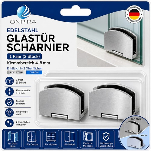 Glastür scharnier 6mm - 2x, 8mm