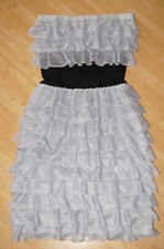 Designer Volants Kleid Cocktail Kleid Kofferkleid Bandeau blau XS-S 34 NEU