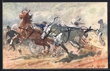 Künstler-AK Ludwig Koch: Karambolage bei einem Pferderennen 